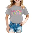 thumbnail image 1 of Bysome Tees for Girls First Day of School Cartoon Print Short Sleeve Crew Neck Shirts Summer Back to School Soft Girl Tops Size 18-24 months Light Gray, 1 of 3
