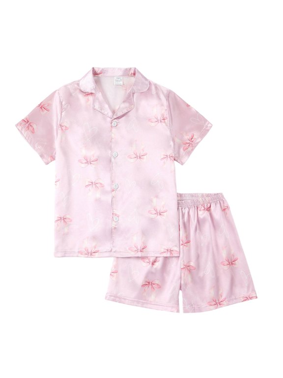 Toddler Boy Girl Easter Outfit Set Short Sleeve Lapel Neck Bunny Print Shirts With Shorts Summer Casual Sleepwear Easter Kids Clothes Set Pink Size 6-7 Years
