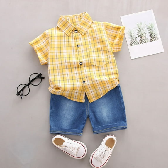 Bysome Toddler Boy Outfit Size 12 Months-18 Months Cartoon Set Clothes Tops Shorts Summer Baby Outfits T Shirt Outfits Set Yellow Boy Outfit Set