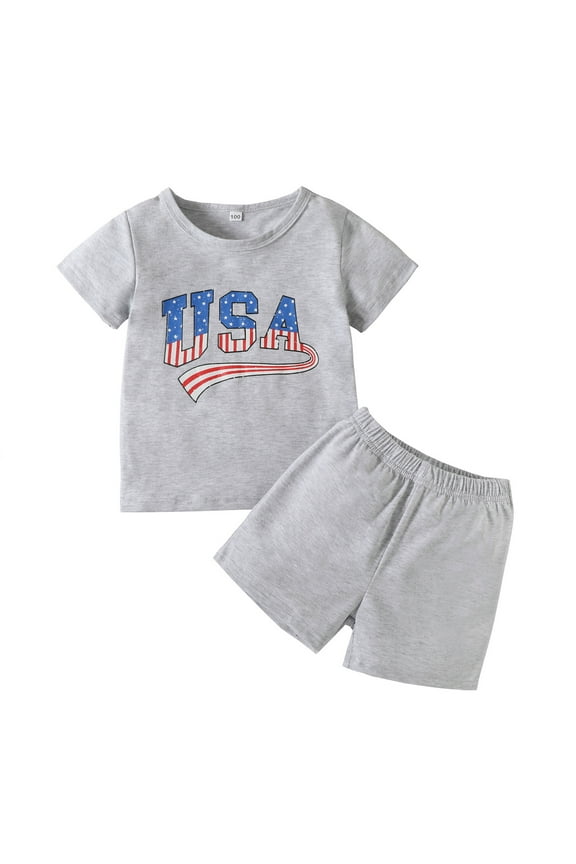 Toddler Boy Outfit Size 4 Years-5 Years Kids Baby Girls 4Th Of July Summer Short Sleeve Independence Day T Shirt Tops Stars Stripes Shorts Outfits Set Grey Boy Outfit Set