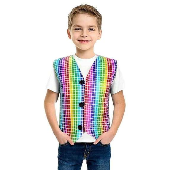 Bysome Toddler Boy Shirts Mardi Gras Carnival Vest Tops With Button Sequin Fashion Stage Performance Party Wear Boys Shirts Size 11-12 Years