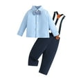 thumbnail image 1 of Bysome Toddler Boys Outfit Set Baby Formal Bow Tie Long Sleeve Shirt Suspenders Pants Two Piece Suit Gentleman Clothes Long Sleeve Crew Neck Boys Clothing Set Light Blue Size 9-12 Months, 1 of 9