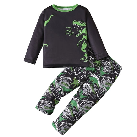 Bysome Toddler Boys Outfit Set Outfits Dinosaur Print Long Sleeve T Shirt With Pants Casual Sleepwear Set For Kids Everyday Wear Long Sleeve Crew Neck Boys Clothing Set Green Size 1-2 Years