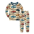thumbnail image 1 of Bysome Toddler Boys Outfit Set Pajama Set Kids Cartoon Print Long Sleeve Pants Comfortable Loungewear Soft Sleepwear Long Sleeve Crew Neck Cute Print Boys Clothing Set Blue Size 1-2 Years, 1 of 7