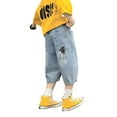 thumbnail image 1 of Bysome Toddler Boys Pants Graphic Print Wide Leg Loose Fit Jeans Elastic Waist With Pockets Smooth Summer Boys Pants Size 3-4 Years, 1 of 4