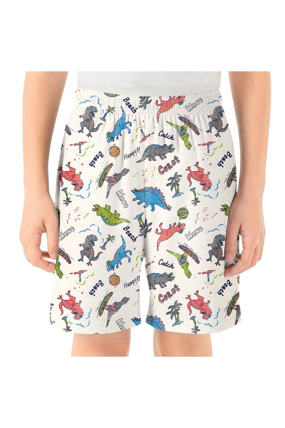 Toddler Boys Shorts Dinosaur Print Elastic Waist Summer Smooth Boys Shorts Size 2-3 Years White