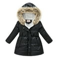 thumbnail image 1 of Bysome Toddler Girls Coat Baby Winter Thick Warm Hooded Windproof Outwear Jacket Clothes Long Sleeve Crew Neck Cute Print Kids Coat Black Size 2-3 Years, 1 of 3