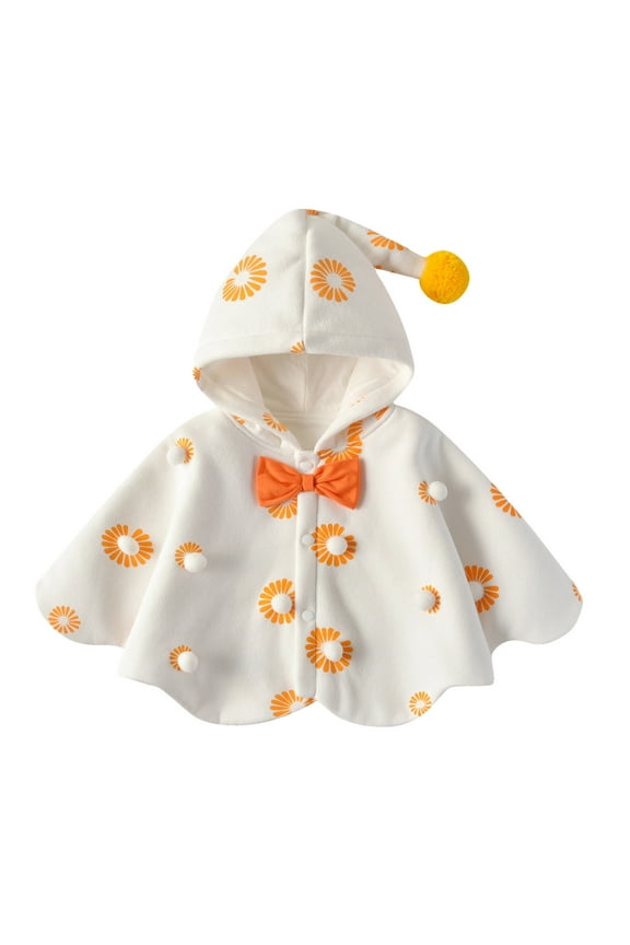 Toddler Girls Coat Hooded Cape Poncho Snowsuit Carseat Poncho Jacket Winter Outfit Long Sleeve Crew Neck Cute Print Kids Coat Yellow Size 18-24 Months