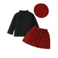 thumbnail image 1 of Bysome Toddler Girls Outfit Set Baby Outfits Fall Winter Ribbed Long Sleeve Tops Houndstooth Print Skirts Beret Long Sleeve Crew Neck Cute Print Girl 2 Pieces Clothes Set Red Size 6-9 Months, 1 of 7