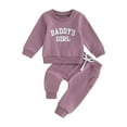 thumbnail image 1 of Bysome Toddler Girls Outfit Set Daddys Baby Fall Winter Outfit Sweatshirt Pants Jumper Sweatpants Suit Long Sleeve Crew Neck Cute Print Girl 2 Pieces Clothes Set Purple Size 18-24 Months, 1 of 7