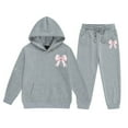 thumbnail image 1 of Bysome Toddler Girls Outfit Set Hoodie Pants Cute Letter Print Outfits For Casual Stylish Two Piece Winter To Teen Comfy Loungewear Long Sleeve Girl 2 Pieces Clothes Set Grey Size 4-5 Years, 1 of 4