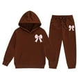 thumbnail image 1 of Bysome Toddler Girls Outfit Set Hoodie Pants Cute Letter Print Outfits For Casual Stylish Two Piece Winter To Teen Comfy Loungewear Long Sleeve Girl 2 Pieces Clothes Set Brown Size 6-7 Years, 1 of 4