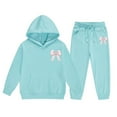 thumbnail image 1 of Bysome Toddler Girls Outfit Set Hoodie Pants Cute Letter Print Outfits For Casual Stylish Two Piece Winter To Teen Comfy Loungewear Long Sleeve Girl 2 Pieces Clothes Set Mint Green Size 3-4 Years, 1 of 4