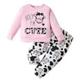 thumbnail image 1 of Bysome Toddler Girls Outfit Set Long Sleeve Cartoon Cow Prints Tops Pants Two Piece Casual For Kids Long Sleeve Crew Neck Cute Print Girl 2 Pieces Clothes Set Pink Size 18-24 Months, 1 of 9