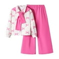 thumbnail image 1 of Bysome Toddler Girls Outfit Set Long Sleeve Shirt Pants With Detachable Bow Cape For Everyday Casual Wear Stylish Long Sleeve Crew Neck Cute Print Girl 2 Pieces Clothes Set Pink Size 7-8 Years, 1 of 6