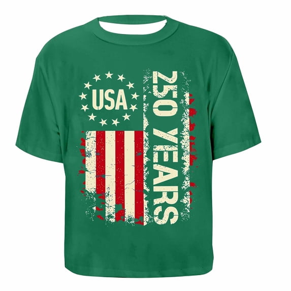 Bysome Toddler Kids Girls Shirts 4th of July Flag Print Short Sleeve Crew Neck Shirt Summer Independence Day Lightweight Toddler Kids Girls Tees Size 7-8 Years Dark Green