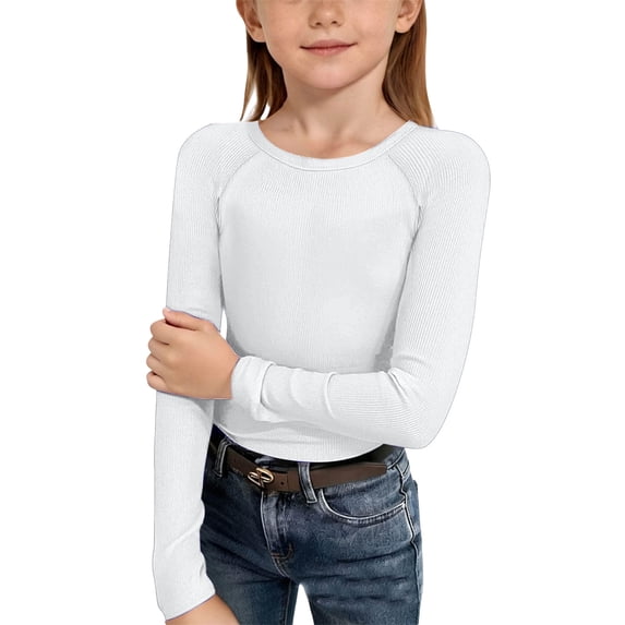 Bysome Toddler Kids Girls Shirts Solid Color Long Sleeve Crew Neck T Shirt Summer Lightweight Toddler Girls Shirt Size 9-10 Years White