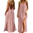 thumbnail image 1 of Bysome Women Dress Solid Color Sleeveless Round Neck Slit Dresses Summer Quick Dry Women Dresses Size L Light Pink, 1 of 8