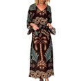 thumbnail image 1 of Bysome Women Dresses Flower Print Long Sleeve V-Neck Dress Summer Fashion Women Dress Size XL Brown, 1 of 5