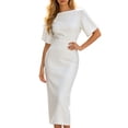 thumbnail image 1 of Bysome Women Dresses Solid Color Short Sleeve Boat Neck Waist Cinching Dress Summer Breathable Women Dress Size XL White, 1 of 5
