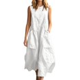 thumbnail image 1 of Bysome Women Dresses Solid Color Sleeveless Crew Neck With Pocket Dress Summer Breathable Women Dress Size S White, 1 of 4