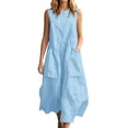 thumbnail image 1 of Bysome Women Dresses Solid Color Sleeveless Crew Neck With Pocket Dress Summer Comfortable Women Dress Size S Sky Blue, 1 of 4