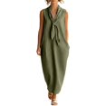 thumbnail image 1 of Bysome Women Dresses Solid Color Sleeveless Tie Neck Dress Summer Breathable Women Dress Size 2XL Green, 1 of 5