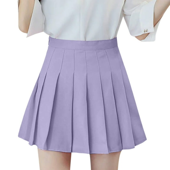 Bysome Women Pleated Light Purple Mini Skirt Trendy Trendy Solid Color High Waist Mini Skirts