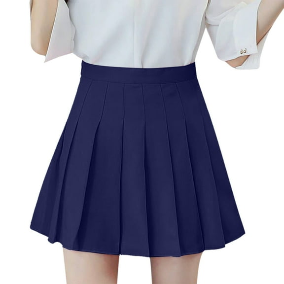 Bysome Women Pleated Navy Mini Skirt Trendy Comfortable Solid Color High Waist Mini Skirts