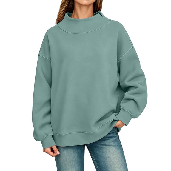 Bysome Women Sweatshirts Solid Color Long Sleeve Mandarin Collar Tees Autumn Comfortable Women Sweatshirt Size 3XL Green