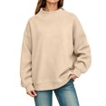 thumbnail image 1 of Bysome Women Sweatshirts Solid Color Long Sleeve Mandarin Collar Tops Autumn Warm Women Sweatshirt Size L Beige, 1 of 4