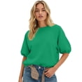 thumbnail image 1 of Bysome Women Sweatshirts Solid Color Short Sleeve Crew Neck T-Shirts Autumn Fashion Women Sweatshirt Size S Green, 1 of 4