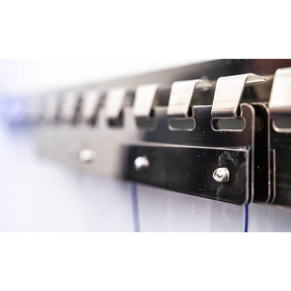 Byson PVC strip curtain kit for 3 x 7 foot door opening 9 Strips Stainless Steel Rail Ready to Hang Cold Application