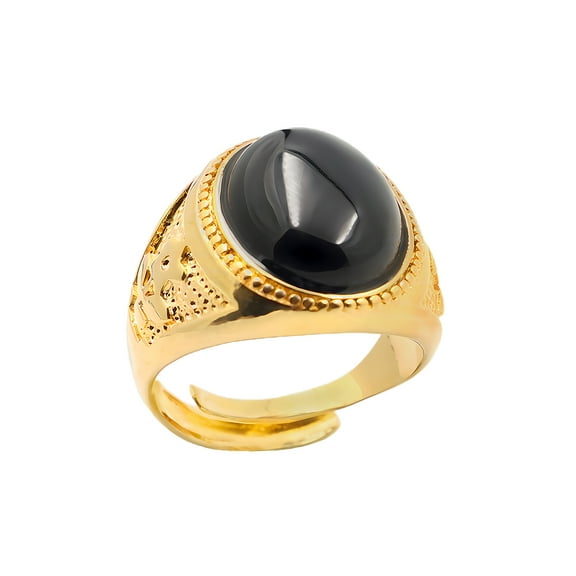 Bystar Men Ring 18K Gold Plated Black Stone Band Ring Opening Adjustable