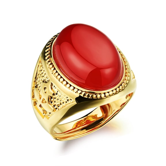 Bystar Men Ring 18K Gold Plated Red Stone Band Ring Opening Adjustable