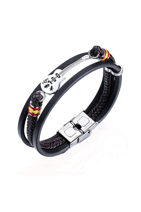 Men Women Punk Hip Hop Rock Vintage Guita Wrap Leather Cuff Bracelets Multilayer Bracelet