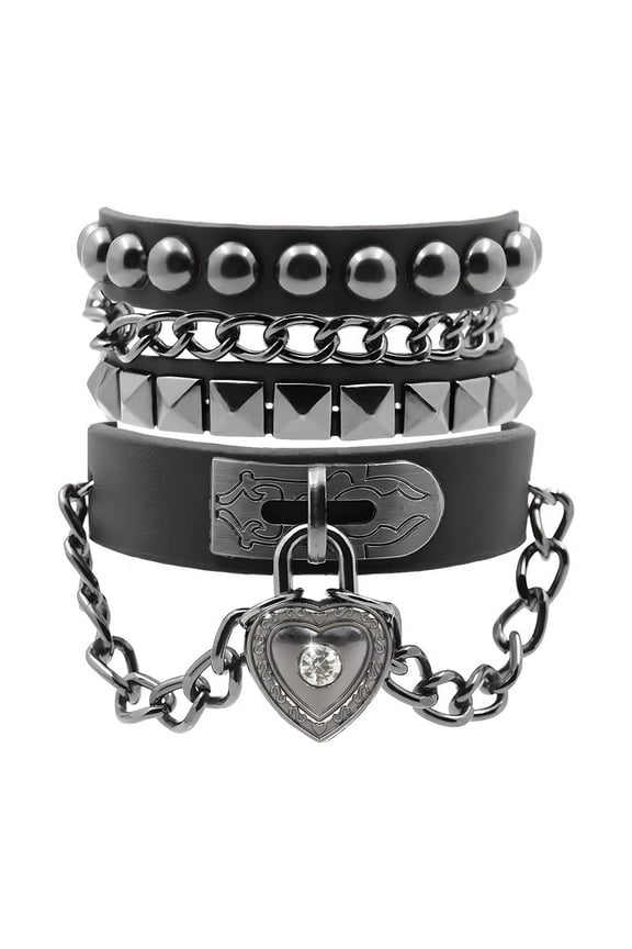 Men Women Punk Rock Gothic Wrap Leather Bracelet Rivets Bracelets Multilayer Bracelet Adjustable