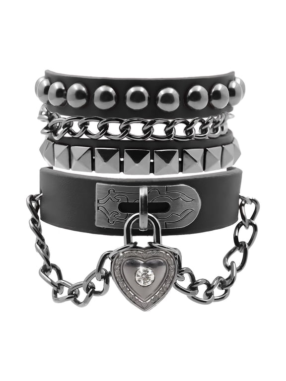 Men Women Punk Rock Gothic Wrap Leather Bracelet Rivets Bracelets Multilayer Bracelet Adjustable