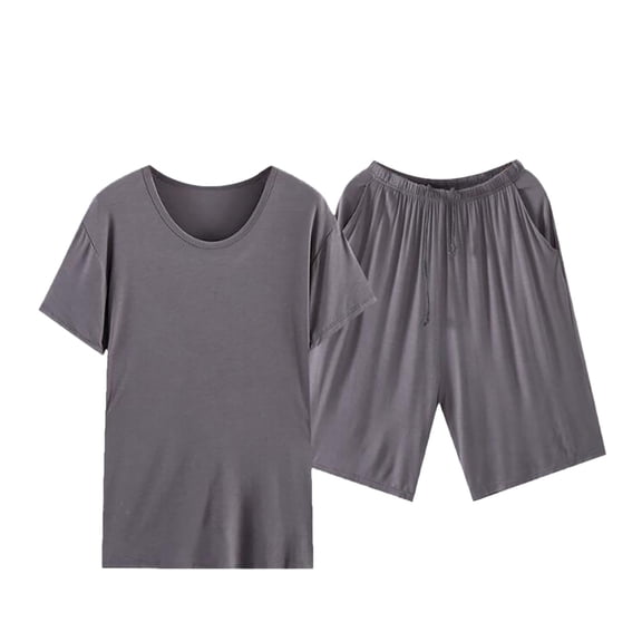 Bystar Men's Pajama Set Short Sleeved Round Neck V Neck 2-piece Set Men's Shorts Casual Pajamas Set