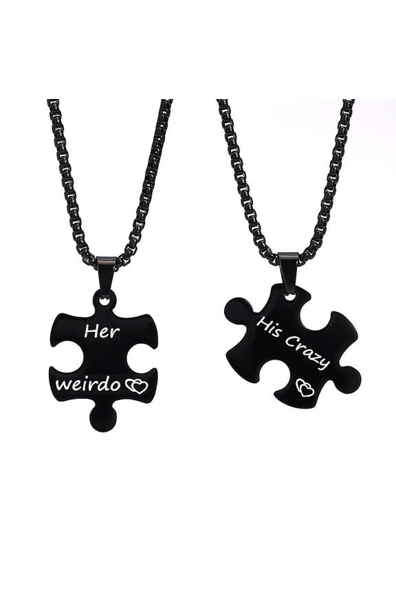 Necklace His Her Set of 2 Couple Jewelry Stainless Steel Puzzle Pendant Couple Necklace