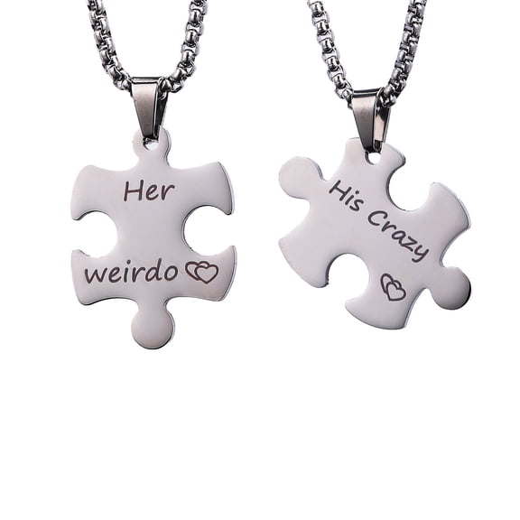 Bystar Necklace His Her Set of 2 Couple Jewelry Stainless Steel Puzzle Pendant Couple Necklace