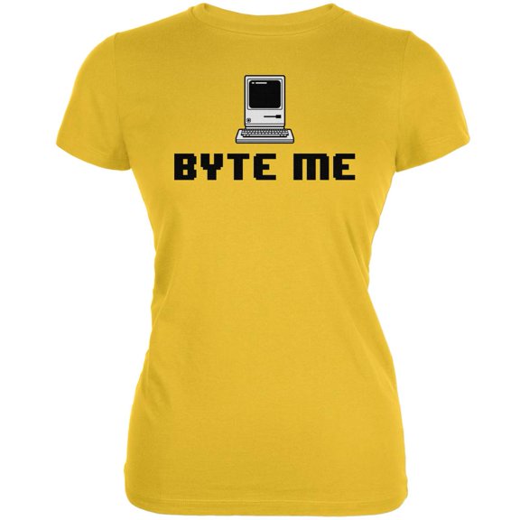 Byte Me Bright Yellow Juniors Soft T-Shirt - Medium