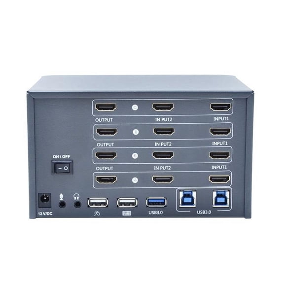 Bytecc KVM-HM2-4 2-Port 4K Quad Monitor HDMI2.0 KVM Switch, Space Grey