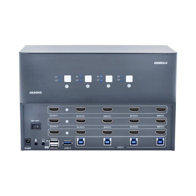 Bytecc KVM-HM4-3 4 Port 4K Triple Monitor HDMI 2.0 KVM Switch, Space Grey
