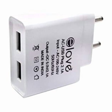 Bytech 2.1A Dual Port USB Charger Adapter with Auto Detect Technology Power Supply, White