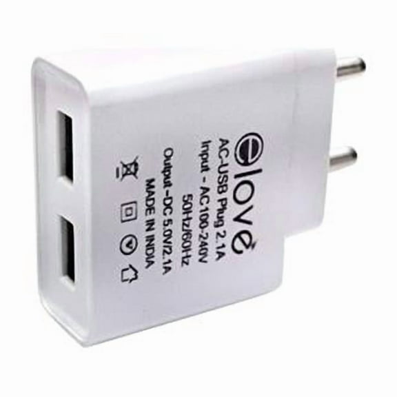 Bytech 2.1A Dual Port USB Charger Adapter with Auto Detect Technology Power Supply, White