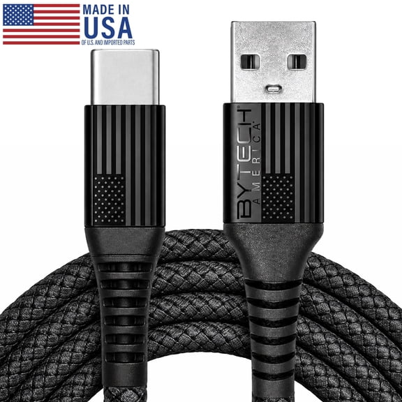 Bytech Tough Braided 6' USB-A to USB-C Cable, Black