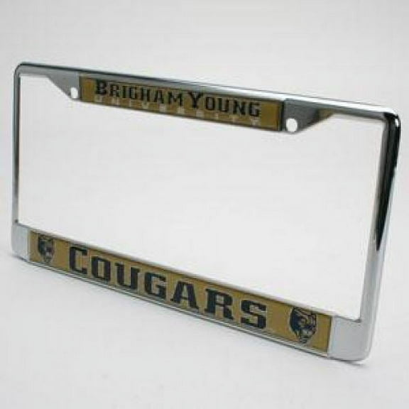 Byu Cougars Metal License Plate Frame W/domed Insert - Gold Background