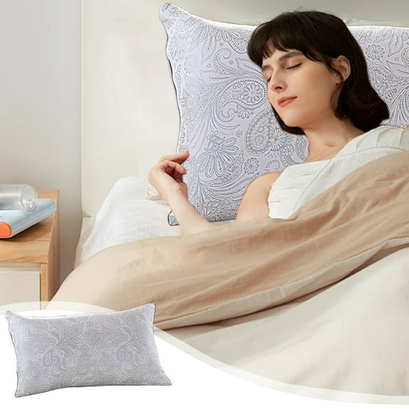 Byujiro 1 Pack Cooling Ice Silk Pillow Knitted Breathable Bed Pillow Non-collapse Cervical Vertebra Protection Whole Head Sleep Aid Household Pillow Insert