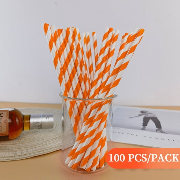 Byujiro 100 Pack Paper Straws Disposable Striped Drinking Straws Eco-Friendly Compostable Straws for Parties, Weddings & Everyday Use
